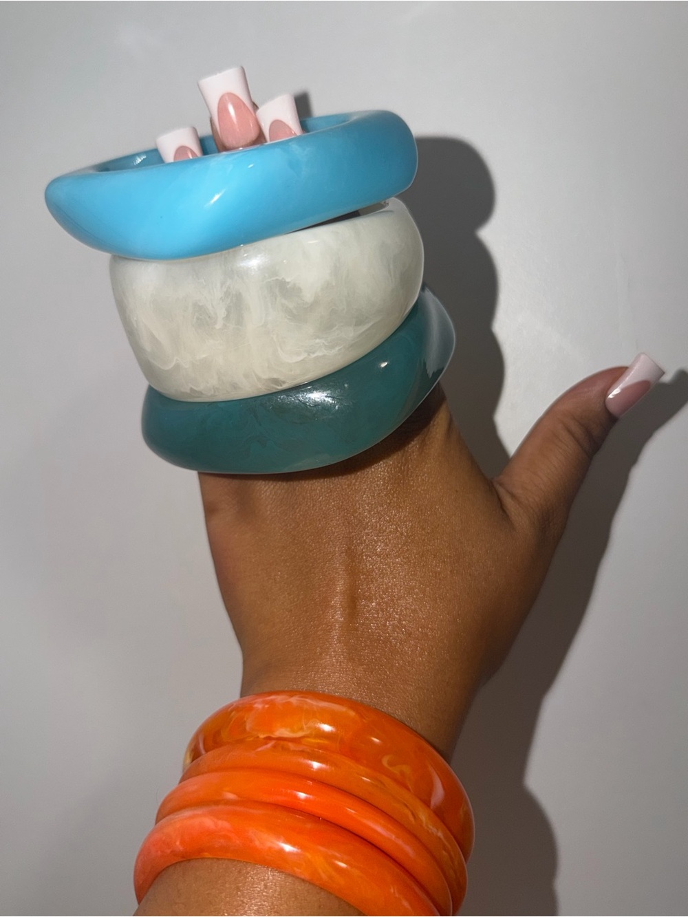 Stackable Resin Bangle Set — Sky Blue, Teal, Cream & Orange